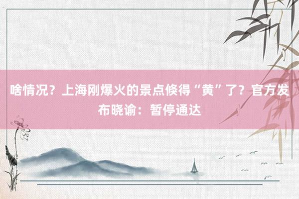 啥情况？上海刚爆火的景点倏得“黄”了？官方发布晓谕：暂停通达