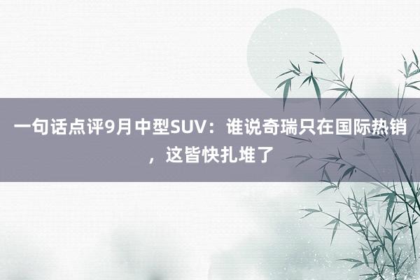 一句话点评9月中型SUV：谁说奇瑞只在国际热销，这皆快扎堆了