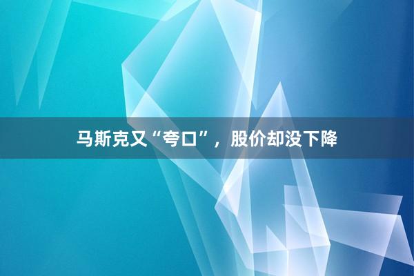 马斯克又“夸口”，股价却没下降